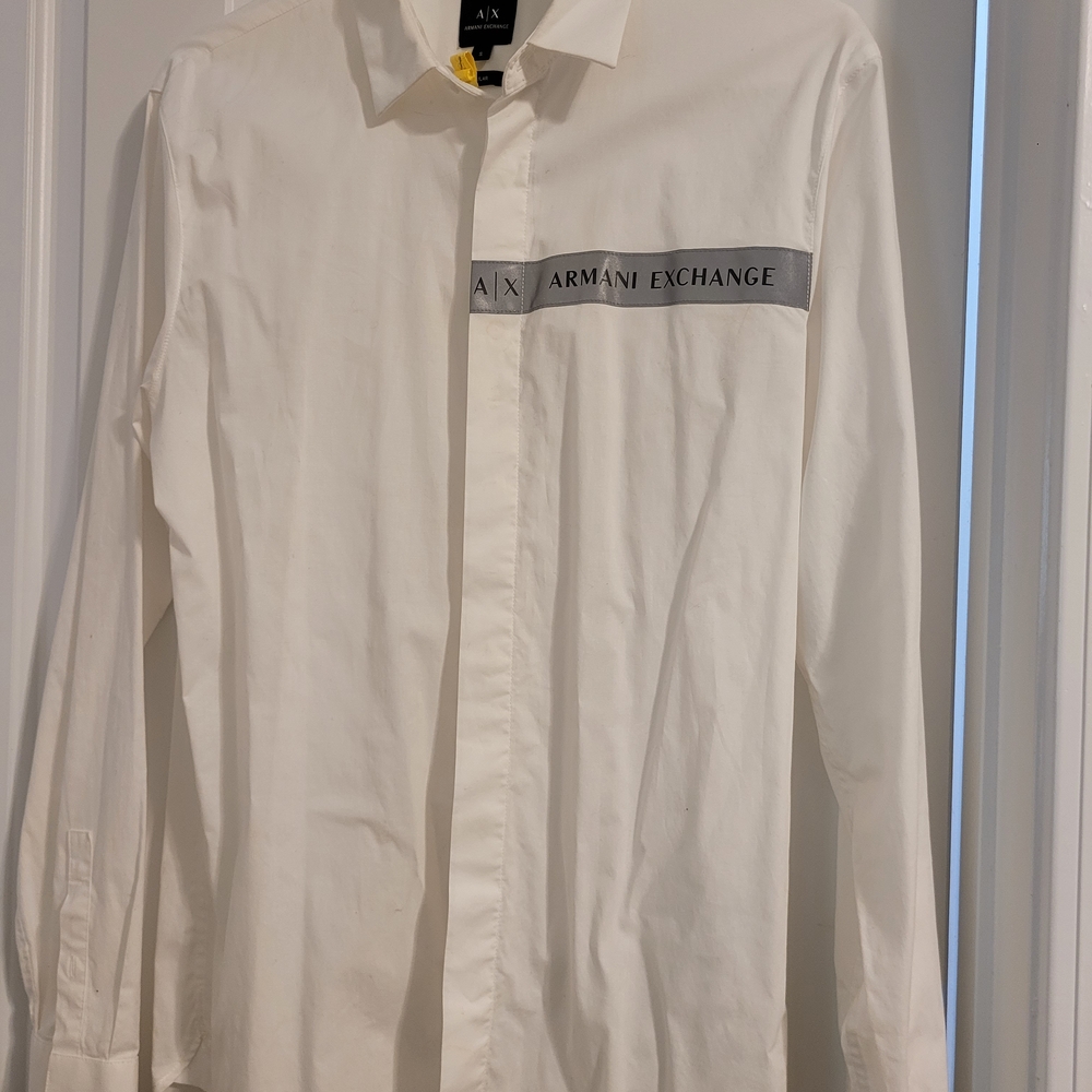 Armani Exchange White Dress Shirt with Logo Detail